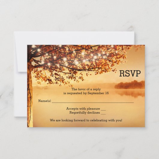 Tree String Lights Hochzeit im Herbst RSVP Card Karte (Vorderseite)