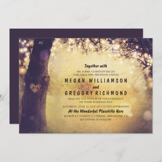 Tree String Lights Hochzeitseinladung Einladung (Vorne/Hinten)