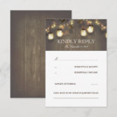 Tree String Lights Mason Jars Rustic Wedding RSVP Karte (Vorne/Hinten)