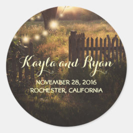 Tree String Lights Rustic Country Wedding Runder Aufkleber