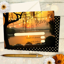 Tree String Lights Sunset Wedding RSVP Card Karte