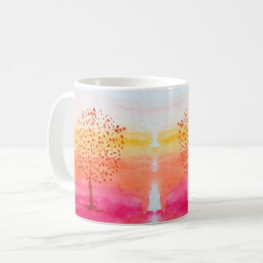 Tree Sunset Wasserfarbe Handgestrichen Kaffeetasse (Vorderseite Links)