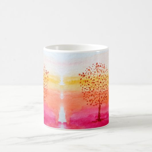 Tree Sunset Wasserfarbe Handgestrichen Kaffeetasse (Mittel)