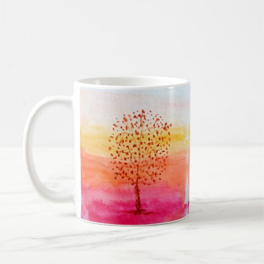 Tree Sunset Wasserfarbe Handgestrichen Kaffeetasse (Links)