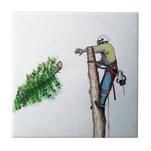 Tree Surgeon Arborist at work present Fliese (Vorderseite)