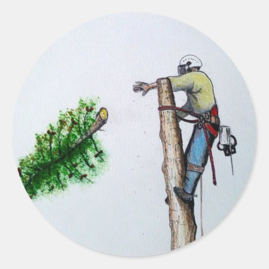 Tree Surgeon Arborist at work present Runder Aufkleber (Vorderseite)