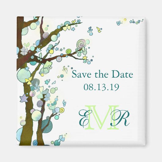Tree Themed White Wedding Save the Date Magnet (Vorne)