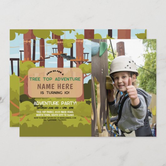 Tree Top Birthday Adventure Park Außenanlagen Einladung (Vorne/Hinten)