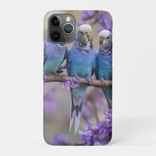 Tree Top Chatter: Blue Budgies in Jacaranda Tree, Case-Mate iPhone Hülle (Rückseite)