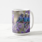 Tree Top Chatter: Blue Budgies in Jacaranda Tree, Kaffeetasse (VorderseiteRechts)
