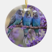 Tree Top Chatter: Blue Budgies in Jacaranda Tree, Keramik Ornament (Vorne)