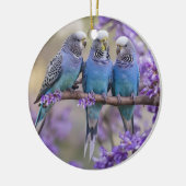 Tree Top Chatter: Blue Budgies in Jacaranda Tree, Keramik Ornament (Links)