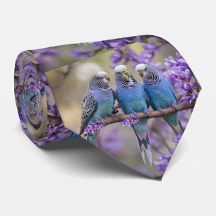 Tree Top Chatter: Blue Budgies in Jacaranda Tree, Krawatte