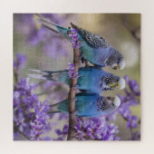 Tree Top Chatter: Blue Budgies in Jacaranda Tree, Puzzle (Horizontal)