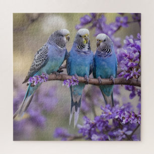 Tree Top Chatter: Blue Budgies in Jacaranda Tree, Puzzle