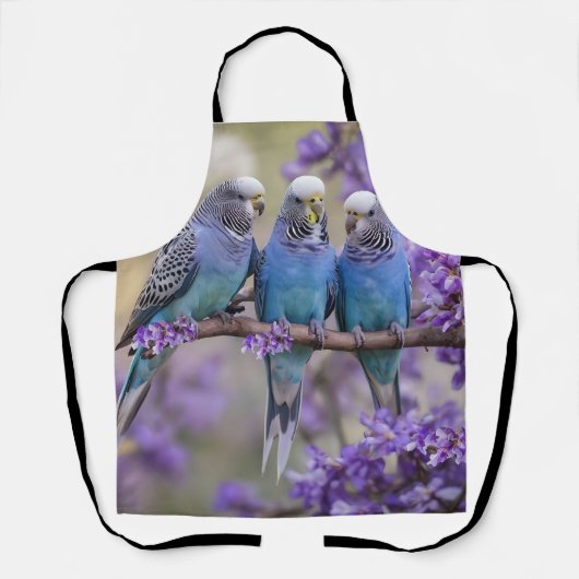 Tree Top Chatter: Blue Budgies in Jacaranda Tree, Schürze (Vorderseite)