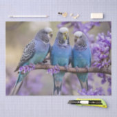Tree Top Chatter: Blue Budgies in Jacaranda Tree, Seidenpapier (Handwerk)
