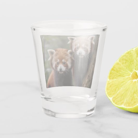 "Tree-top-Explorers: Baby Red Pandas mit Blick auf Schnapsglas (Rückseite)