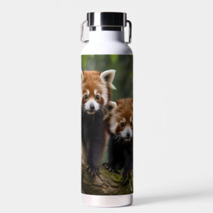 "Tree-top-Explorers: Baby Red Pandas mit Blick auf Trinkflasche