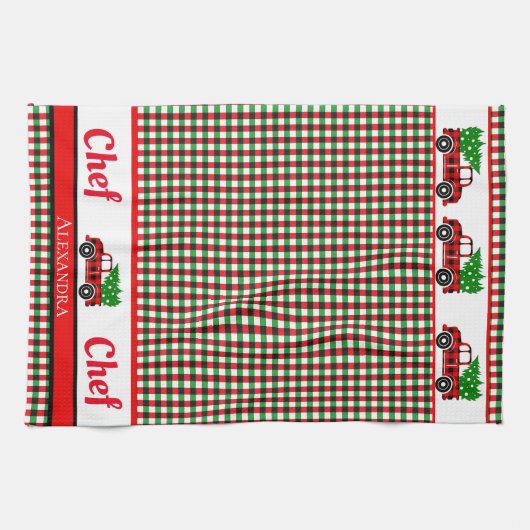 Tree Truck Koch Roter Grüner Urlaub Kariert Geschirrtuch (Horizontal)