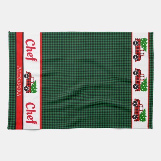 Tree Truck Koch Roter Grüner Urlaub Kariert Küche Geschirrtuch (Horizontal)