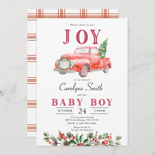 Tree Truck Weihnachtsdusche Einladung (Vorne/Hinten)