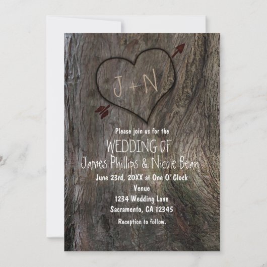 Tree Trunk + Carved Heart Wedding Einladungen (Vorderseite)