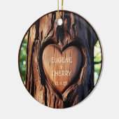 Tree Trunk Hand Carved Names Romantic Keepake Keramik Ornament (Links)