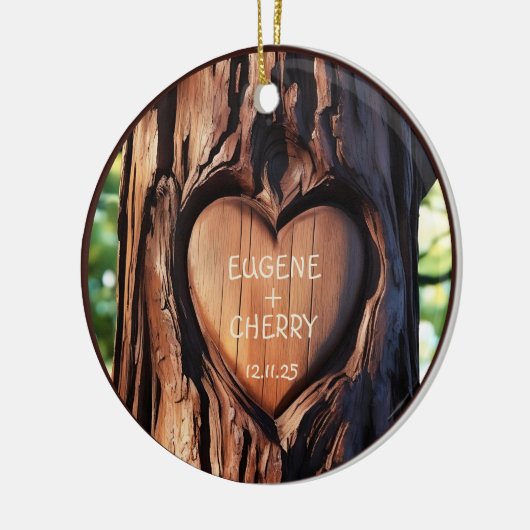 Tree Trunk Hand Carved Names Romantic Keepake Keramik Ornament (Links)