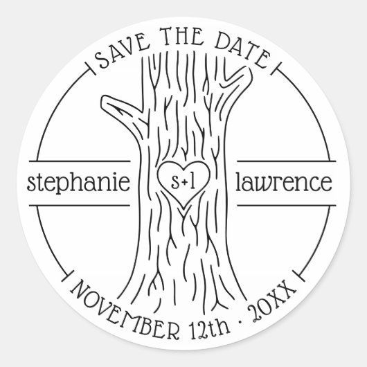 Tree Trunk Initials | Rustikale Hochzeit retten Da Runder Aufkleber (Vorderseite)