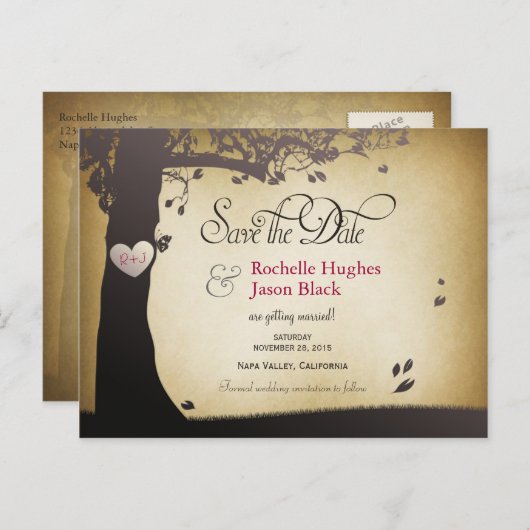 Tree Trunk Save the Date Ankündigungspostkarte (Vorne/Hinten)