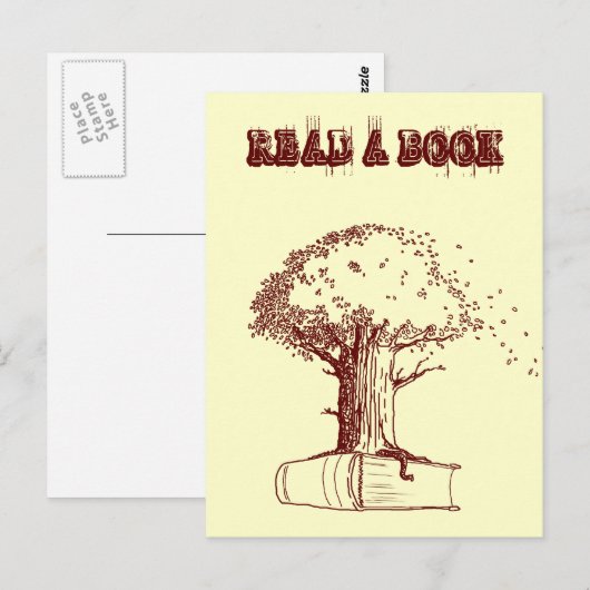 Tree und ein Buch Postkarte (Vorne/Hinten)