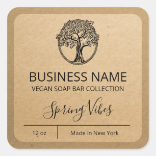 Tree Vegane Kraft Paper Soap Bar Labels Quadratischer Aufkleber