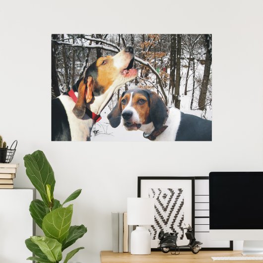 Tree Walker Coonhound Snowy Woods Poster (Heimbüro)
