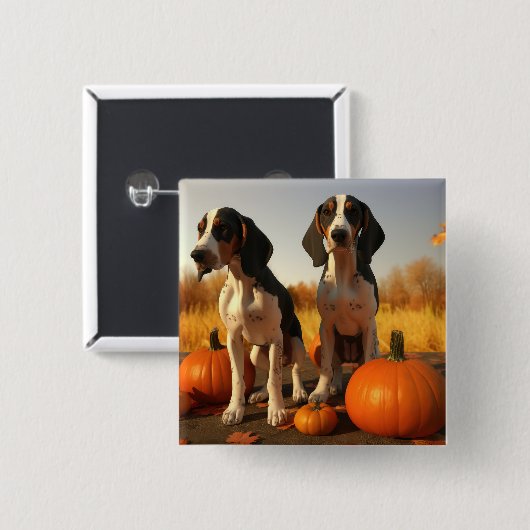 Tree Walker Coonhound Welpe Autumn Pumpkin Button (Vorne & Hinten)