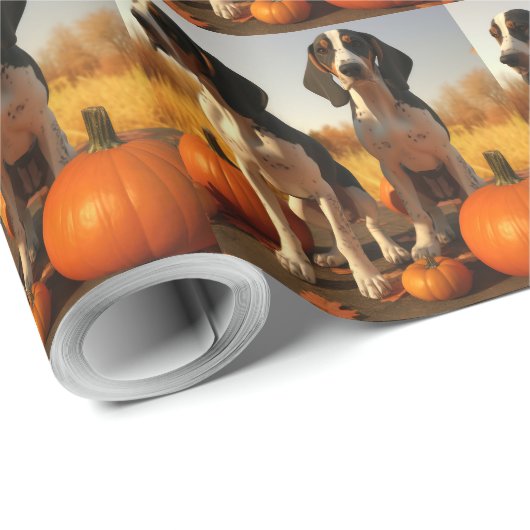 Tree Walker Coonhound Welpe Autumn Pumpkin Geschenkpapier (Rolleneckpunkt)