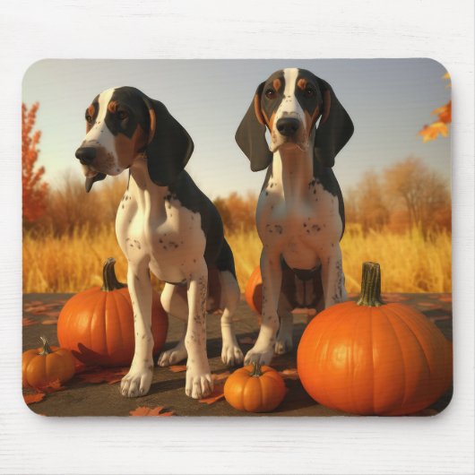 Tree Walker Coonhound Welpe Autumn Pumpkin Mousepad (Vorne)