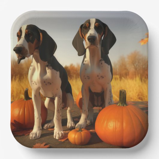 Tree Walker Coonhound Welpe Autumn Pumpkin Pappteller (Vorderseite)