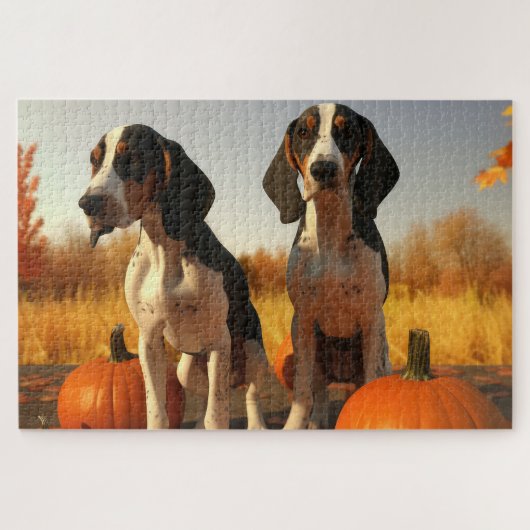 Tree Walker Coonhound Welpe Autumn Pumpkin Puzzle (Horizontal)