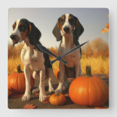 Tree Walker Coonhound Welpe Autumn Pumpkin Quadratische Wanduhr (Vorderseite)