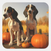 Tree Walker Coonhound Welpe Autumn Pumpkin Quadratischer Aufkleber (Vorderseite)