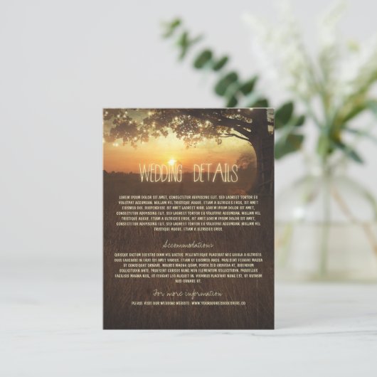 Tree Wedding Information Card mit String Lights Begleitkarte (Stehend Vorderseite)