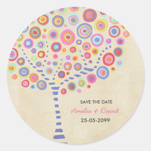 Tree Wedding Name Save the Date Label Aufkleber (Vorderseite)