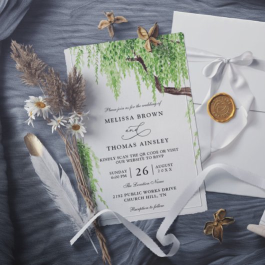 Tree Weeping Willow Budget QR Code Hochzeit Einladung