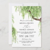 Tree Weeping Willow Budget QR Code Wedding Einladung (Vorderseite)