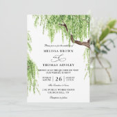 Tree Weeping Willow Budget QR Code Wedding Einladung (Stehend Vorderseite)
