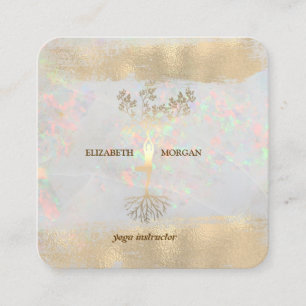 Tree Women Silhouette Brush Stroke Yoga Opal Quadratische Visitenkarte