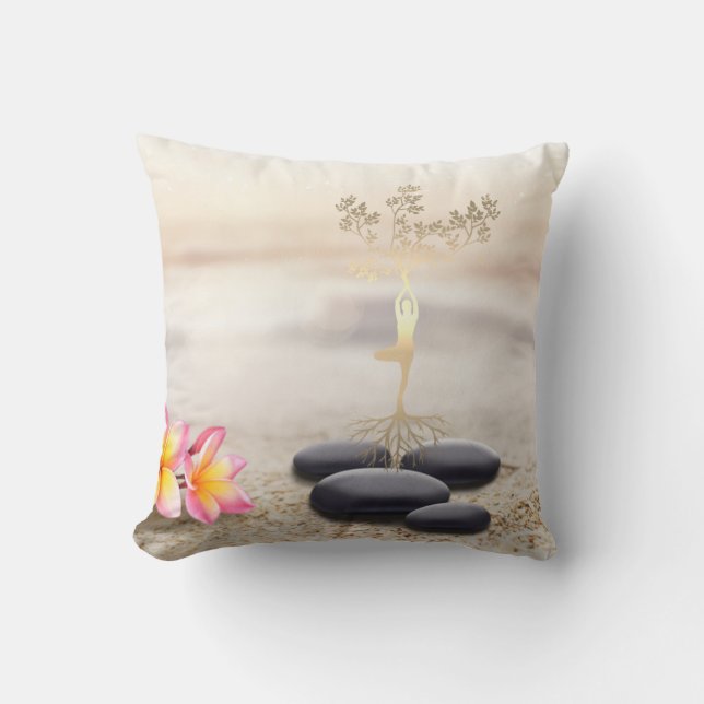Tree Women Silhouette Zen Stones Kissen (Vorderseite)