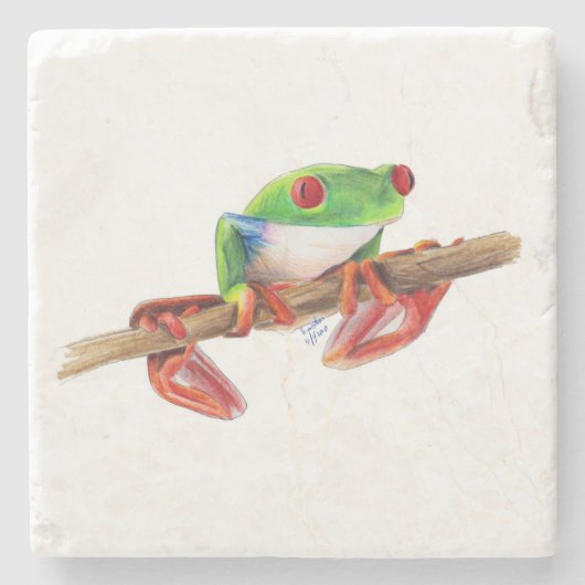 Treefrog Frog süße Tier Illustration Steinuntersetzer (Vorderseite)