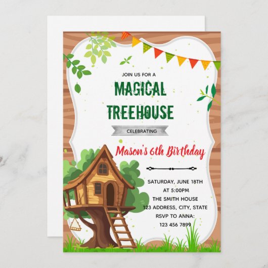 Treehouse Geburtstagseinladung Einladung (Vorne/Hinten)